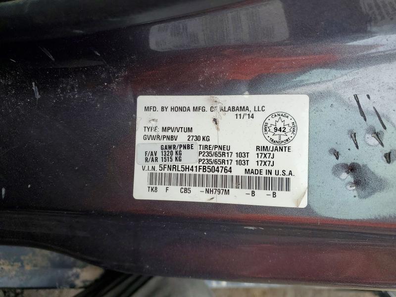Продаж на аукціоні авто 2015 Honda Odyssey, vin: 5FNRL5H41FB504764, номер лоту: 47203846