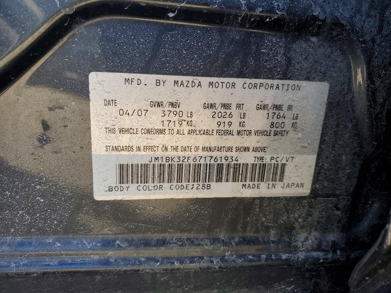 47628916 :رقم المزاد ، JM1BK32F671761934 vin ، 2007 Mazda 3 مزاد بيع