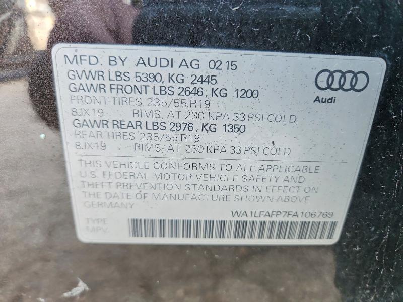 Продаж на аукціоні авто 2015 Audi Q5, vin: WA1LFAFP7FA106769, номер лоту: 47081346