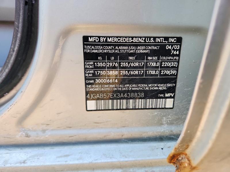 Aukcja sprzedaży 2003 Mercedes Benz Ml, vin: 4JGAB57EX3A438838, numer aukcji: 46976776