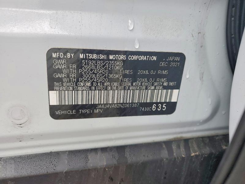 2022 Mitsubishi Outlander მანქანა იყიდება აუქციონზე, vin: JA4J4VA82NZ061387, აუქციონის ნომერი: 79816355