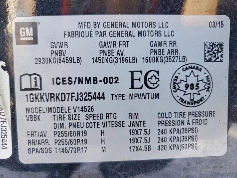 2015 Gmc Acadia მანქანა იყიდება აუქციონზე, vin: 1GKKVRKD7FJ325444, აუქციონის ნომერი: 48194996