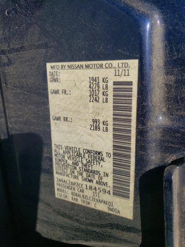 Продажа на аукционе авто 2012 Nissan Altima, vin: 1N4AL2AP2CC184594, номер лота: 47455026