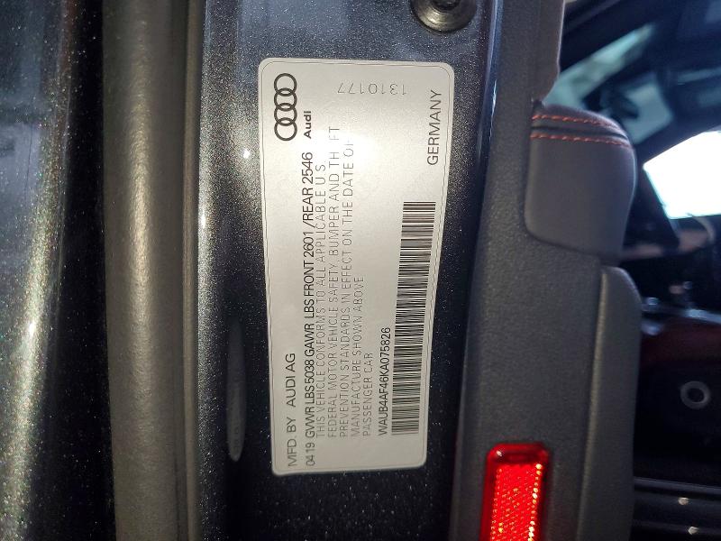 Aukcja sprzedaży 2019 Audi S4, vin: WAUB4AF46KA075826, numer aukcji: 47952026