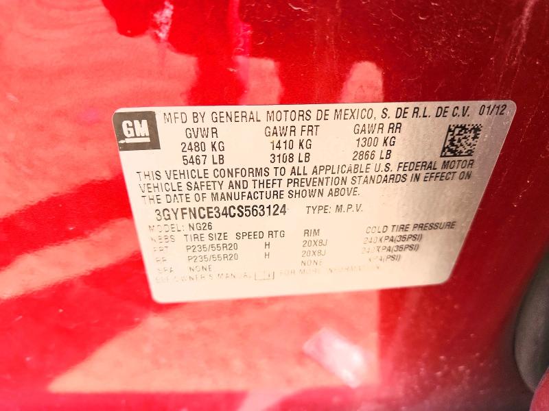 47972826 :رقم المزاد ، 3GYFNCE34CS563124 vin ، 2012 Cadillac Srx مزاد بيع