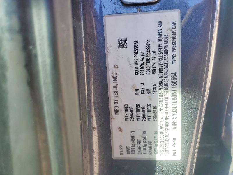 Aukcja sprzedaży 2022 Tesla Model 3, vin: 5YJ3E1EB0NF160564, numer aukcji: 41840896