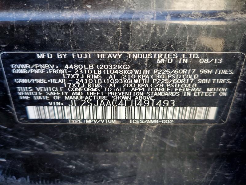 2014 Subaru Forester მანქანა იყიდება აუქციონზე, vin: JF2SJAAC4EH491493, აუქციონის ნომერი: 47656546