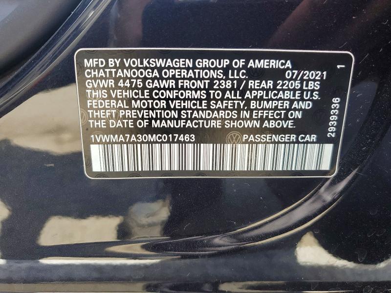 Продажа на аукционе авто 2021 Volkswagen Passat, vin: 1VWMA7A30MC017463, номер лота: 46929406