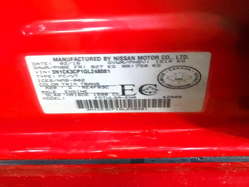Aukcja sprzedaży 2016 Niss Micra, vin: 3N1CK3CP1GL248081, numer aukcji: 47930566