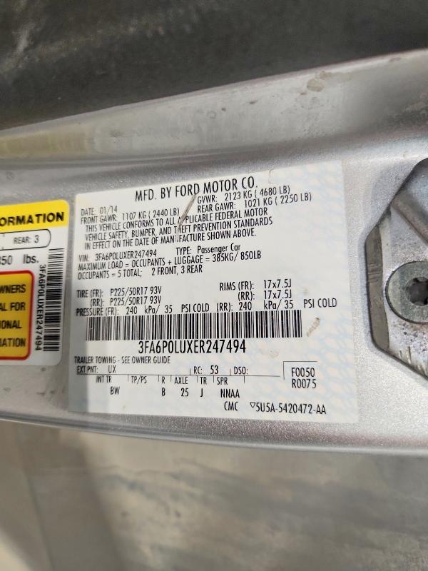 46943736 :رقم المزاد ، 3FA6P0LUXER247494 vin ، 2014 Ford Fusion Hybrid مزاد بيع