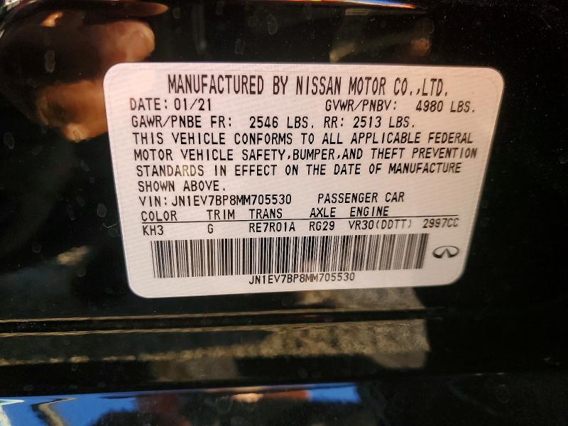 46582796 :رقم المزاد ، JN1EV7BP8MM705530 vin ، 2021 Infiniti Q50 مزاد بيع