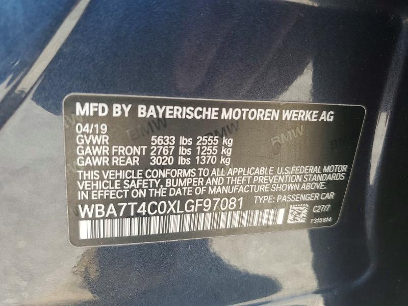 47458926 :رقم المزاد ، WBA7T4C0XLGF97081 vin ، 2020 Bmw 740 مزاد بيع
