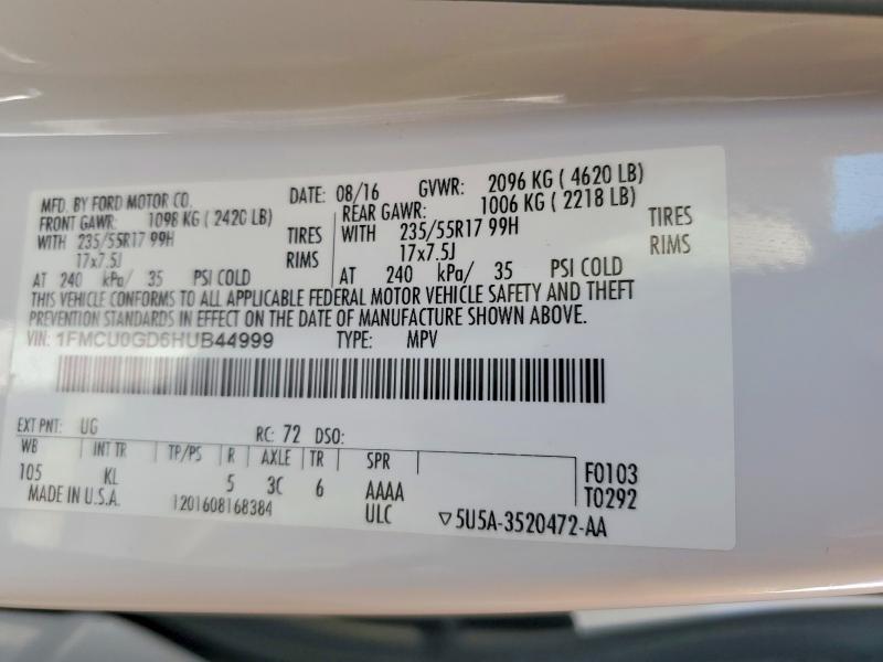 Aukcja sprzedaży 2017 Ford Escape, vin: 1FMCU0GD6HUB44999, numer aukcji: 45686036