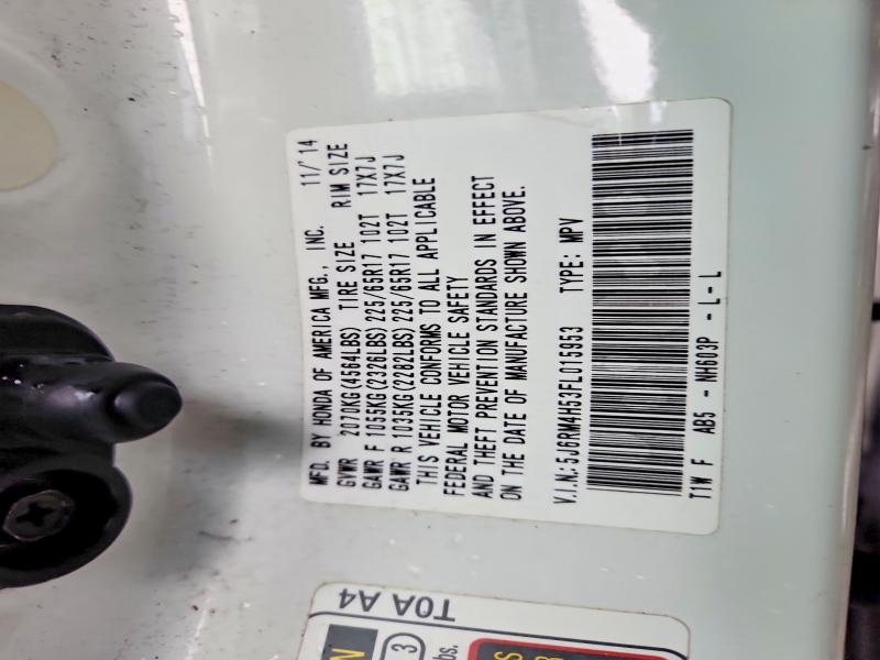 2015 Honda Cr-v მანქანა იყიდება აუქციონზე, vin: 5J6RM4H53FL015953, აუქციონის ნომერი: 41829446
