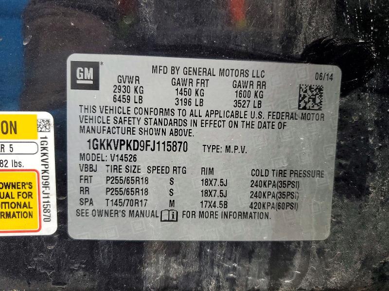 Aukcja sprzedaży 2015 Gmc Acadia, vin: 1GKKVPKD9FJ115870, numer aukcji: 79912835