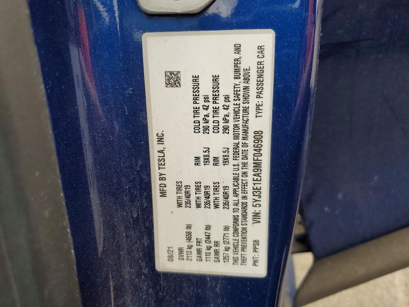 Aukcja sprzedaży 2021 Tesla Model 3, vin: 5YJ3E1EA9MF046908, numer aukcji: 79462265