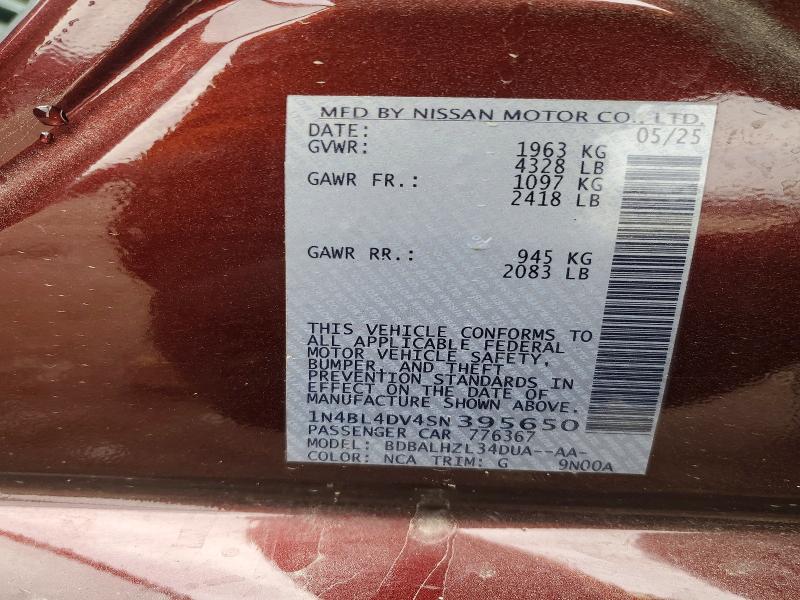 2025 Nissan Altima მანქანა იყიდება აუქციონზე, vin: 1N4BL4DV4SN395650, აუქციონის ნომერი: 47799776