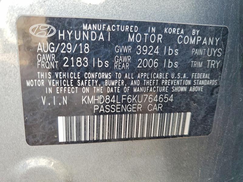 2019 Hyundai Elantra მანქანა იყიდება აუქციონზე, vin: KMHD84LF6KU764654, აუქციონის ნომერი: 45868926