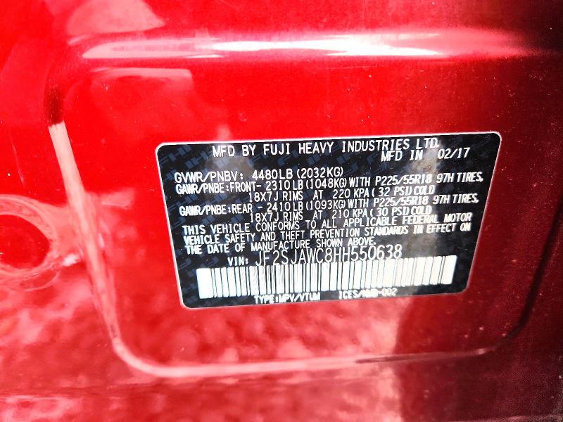 46084396 :رقم المزاد ، JF2SJAWC8HH550638 vin ، 2017 Subaru Forester مزاد بيع