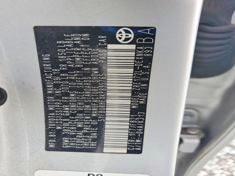 45915286 :رقم المزاد ، 5YFBURHEXKP895765 vin ، 2019 Toyota Corolla مزاد بيع