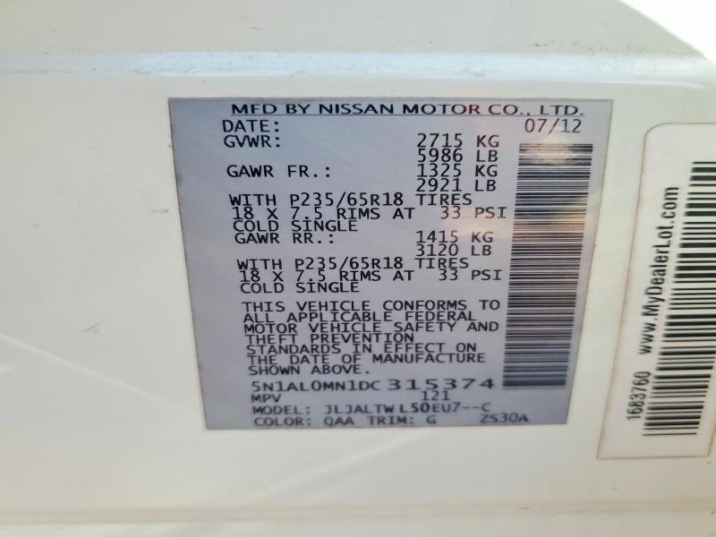 Aukcja sprzedaży 2013 Infiniti Jx35, vin: 5N1AL0MN1DC315374, numer aukcji: 47432556