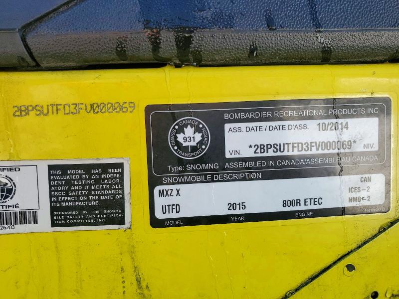 Aukcja sprzedaży 2015 Ski Doo Utda Mxz X 800r E-te, vin: 2BPSUTFD3FV000069, numer aukcji: 79177595
