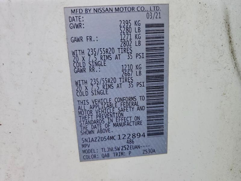Продажа на аукционе авто 2021 Nissan Murano, vin: 5N1AZ2DS4MC122894, номер лота: 45736566