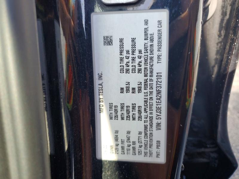 46232876 :رقم المزاد ، 5YJ3E1EA2NF372101 vin ، 2022 Tesla Model 3 مزاد بيع
