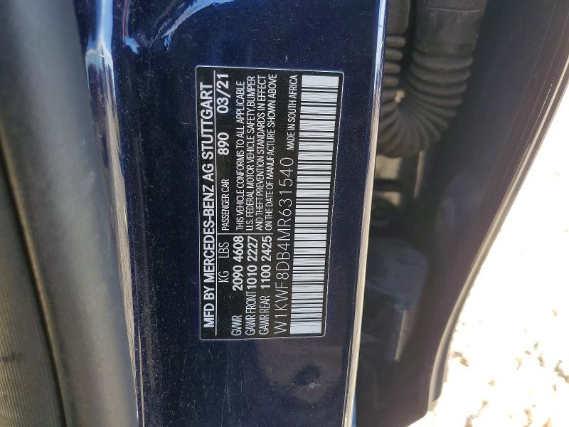 Aukcja sprzedaży 2021 Mercedes-benz C, vin: W1KWF8DB4MR631540, numer aukcji: 45652576