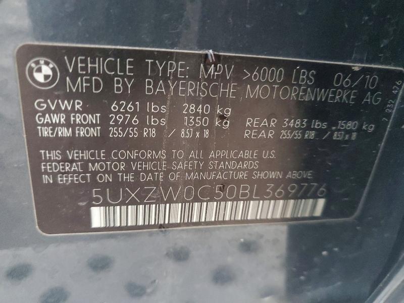 2011 Bmw X5 მანქანა იყიდება აუქციონზე, vin: 5UXZW0C50BL369776, აუქციონის ნომერი: 41712616