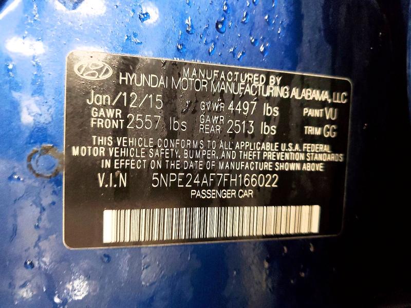 2015 Hyundai Sonata მანქანა იყიდება აუქციონზე, vin: 5NPE24AF7FH166022, აუქციონის ნომერი: 46861056