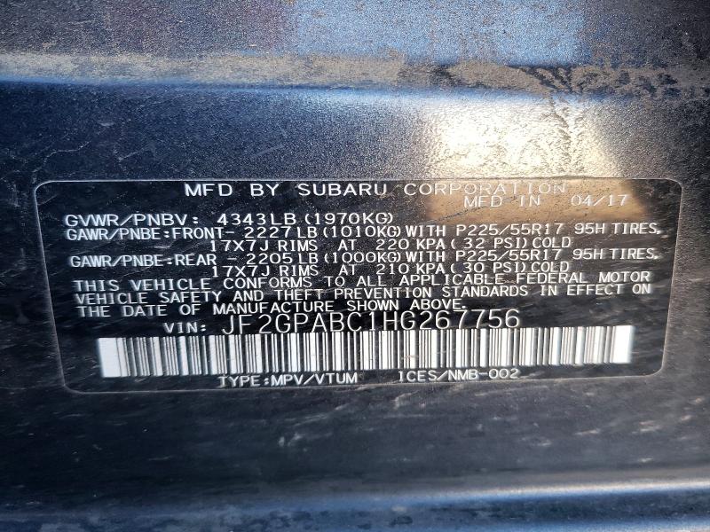 Aukcja sprzedaży 2017 Subaru Crosstrek, vin: JF2GPABC1HG267756, numer aukcji: 46141516