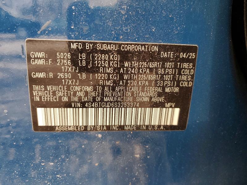 Aukcja sprzedaży 2025 Subaru Outback, vin: 4S4BTGUD6S3253374, numer aukcji: 46175326