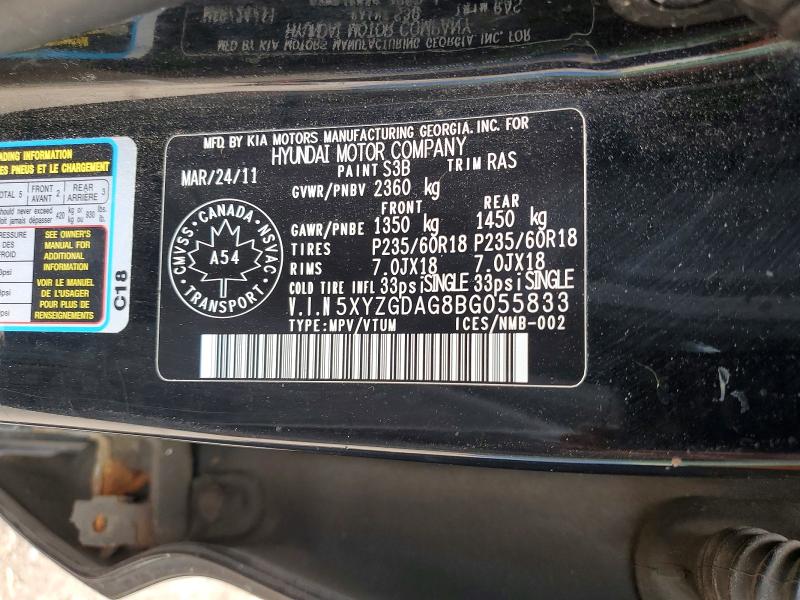 Продаж на аукціоні авто 2011 Hyundai Santa Fe, vin: 5XYZGDAG8BG055833, номер лоту: 41875476