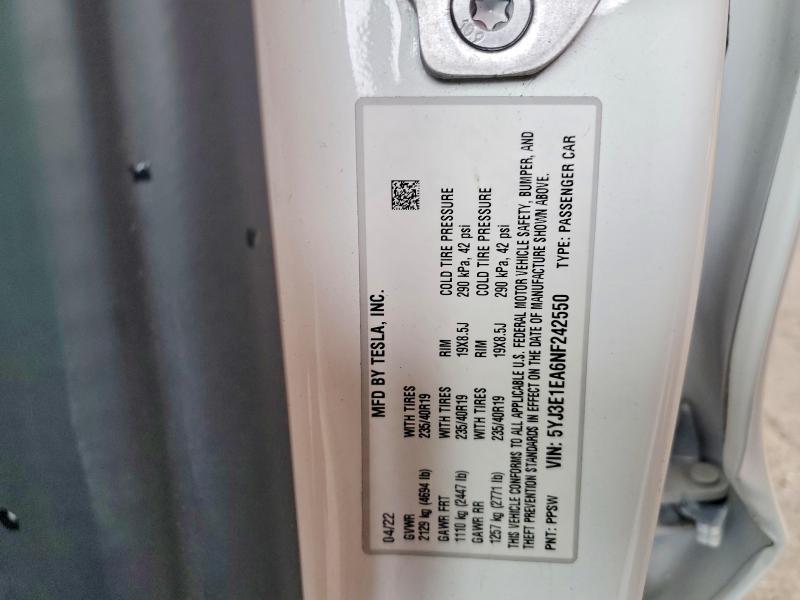 Продажа на аукционе авто 2022 Tesla Model 3, vin: 5YJ3E1EA6NF242550, номер лота: 46554946