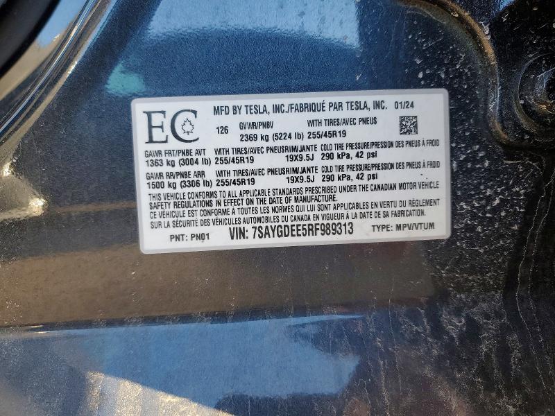 Auction sale of the 2024 Tesla Model Y, vin: 7SAYGDEE5RF989313, lot number: 46410556