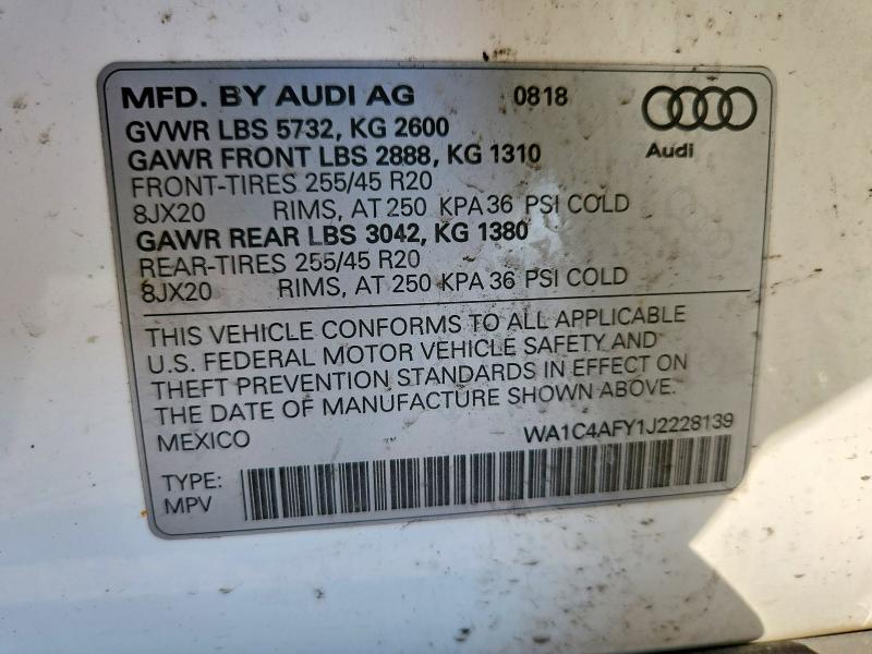 Продажа на аукционе авто 2018 Audi Sq5, vin: WA1C4AFY1J2228139, номер лота: 41669296