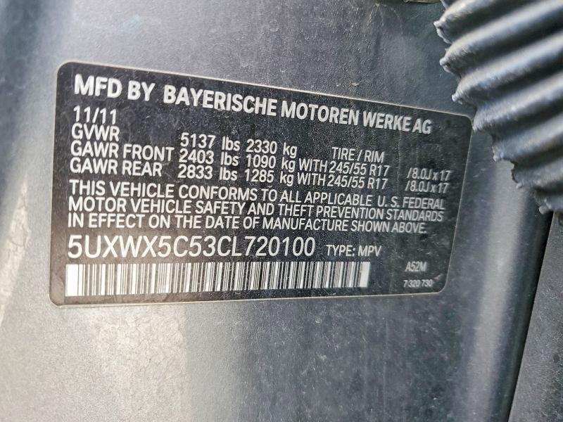 46216456 :رقم المزاد ، 5UXWX5C53CL720100 vin ، 2012 Bmw X3 مزاد بيع