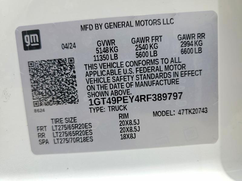 Продаж на аукціоні авто 2024 Gmc Sierra, vin: 1GT49PEY4RF389797, номер лоту: 77945535