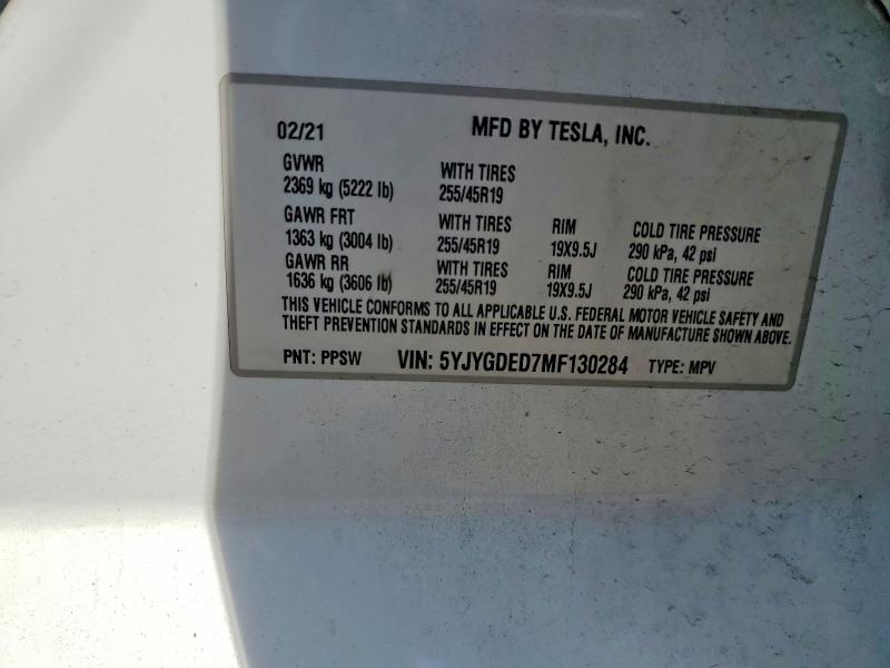 2021 Tesla Model Y მანქანა იყიდება აუქციონზე, vin: 5YJYGDED7MF130284, აუქციონის ნომერი: 79276285
