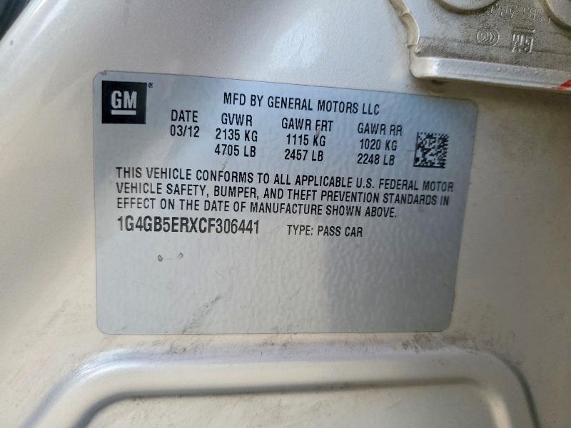 2012 Buick Lacrosse მანქანა იყიდება აუქციონზე, vin: 1G4GB5ERXCF306441, აუქციონის ნომერი: 79954685