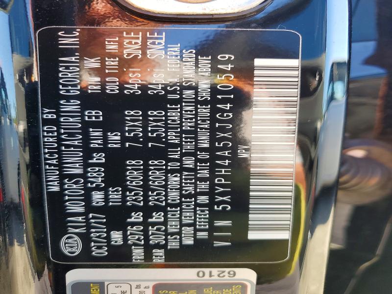2018 Kia Sorento მანქანა იყიდება აუქციონზე, vin: 5XYPH4A5XJG410549, აუქციონის ნომერი: 46636846
