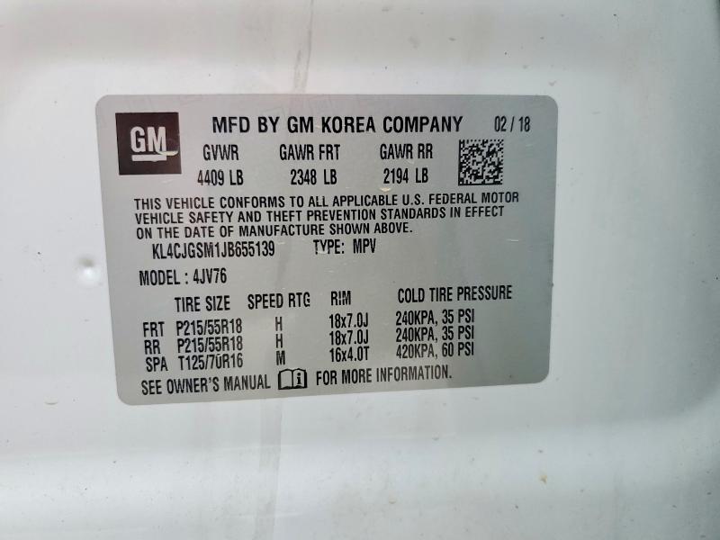 41897416 :رقم المزاد ، KL4CJGSM1JB655139 vin ، 2018 Buick Encore مزاد بيع