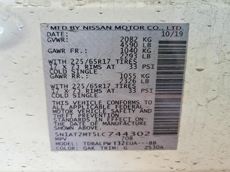 Продажа на аукционе авто 2020 Nissan Rogue, vin: 5N1AT2MT5LC744302, номер лота: 46276546