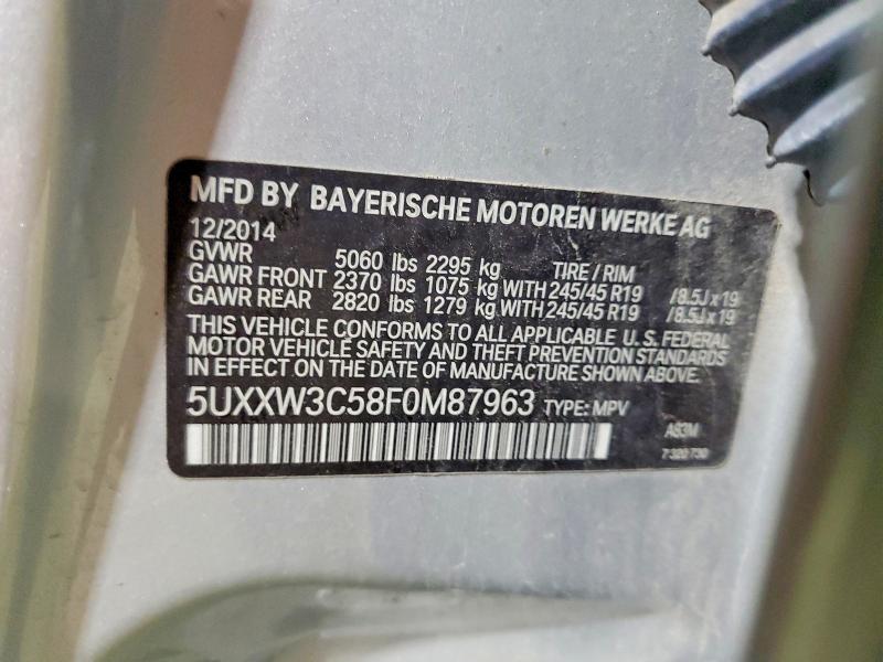 Auction sale of the 2015 Bmw X4, vin: 5UXXW3C58F0M87963, lot number: 46755436