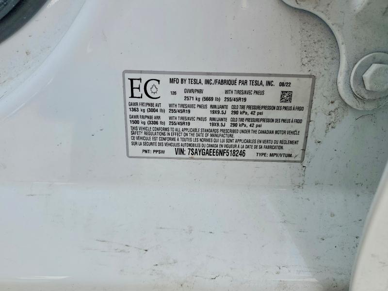 Aukcja sprzedaży 2022 Tesla Model Y, vin: 7SAYGAEE6NF518246, numer aukcji: 79476965