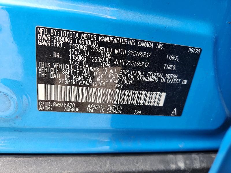 Aukcja sprzedaży 2021 Toyota Rav4, vin: 2T3P1RFV9MW140181, numer aukcji: 47956826