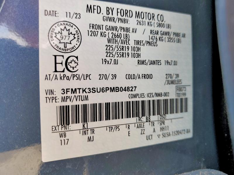 2023 Ford Mustang Mach-e მანქანა იყიდება აუქციონზე, vin: 3FMTK3SU6PMB04827, აუქციონის ნომერი: 46029406