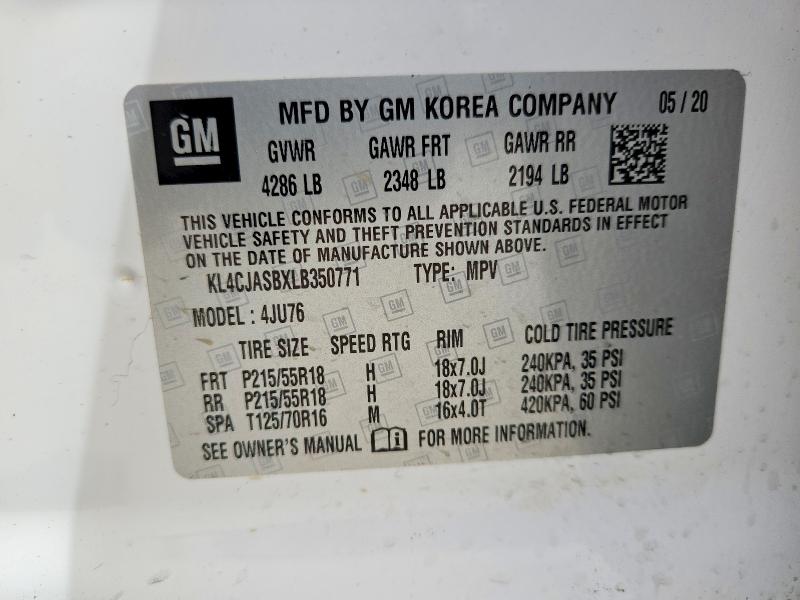 46348766 :رقم المزاد ، KL4CJASBXLB350771 vin ، 2020 Buick Encore مزاد بيع