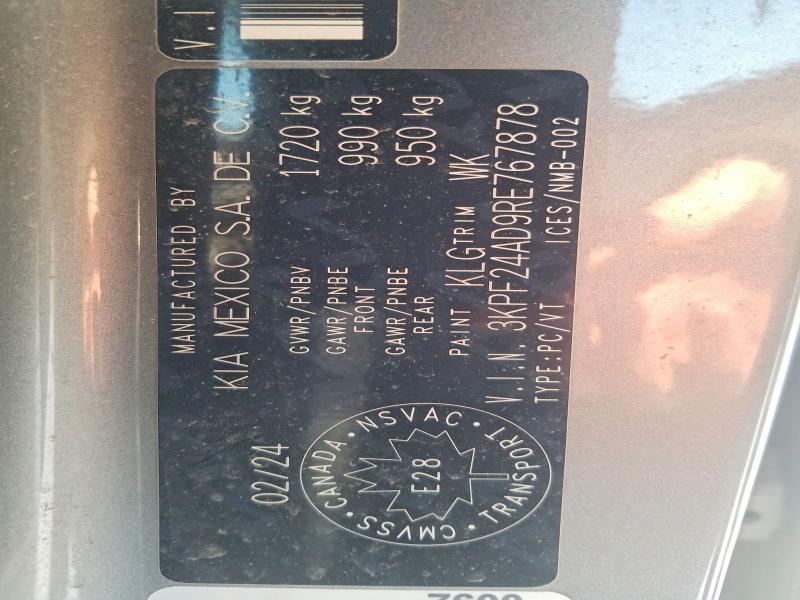 46272336 :رقم المزاد ، 3KPF24AD9RE767878 vin ، 2024 Kia Forte مزاد بيع